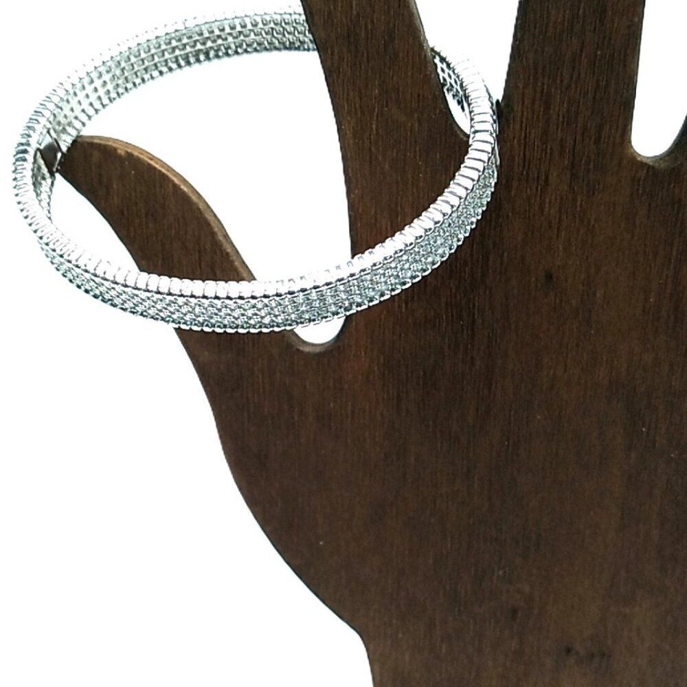 Silver-tone Hinged Crystal Pave Bangle Bracelet Fits Smaller Wrist NWOT